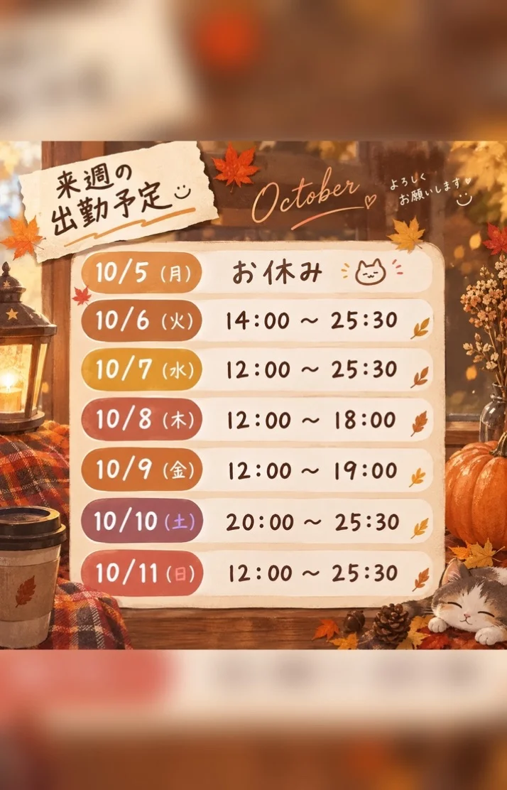 来週出勤予定です🎶