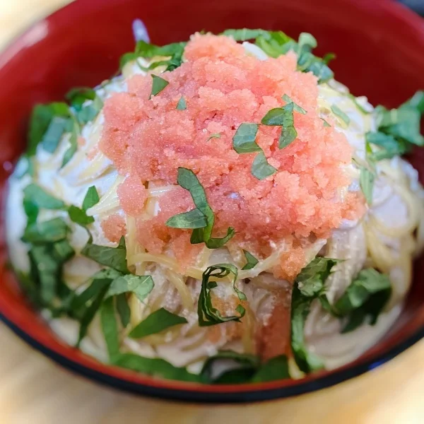 お昼は明太クリームパスタ作ったよ😀